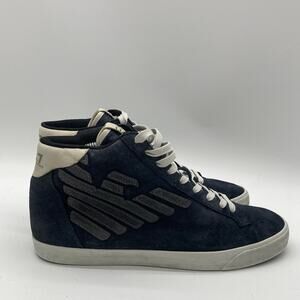 Mens Size 8.5US 42EUR Emporio Armani Blue Suede High Top Quality Sneakers Shoes